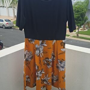 Elegant Black and Mustard Floral Dress